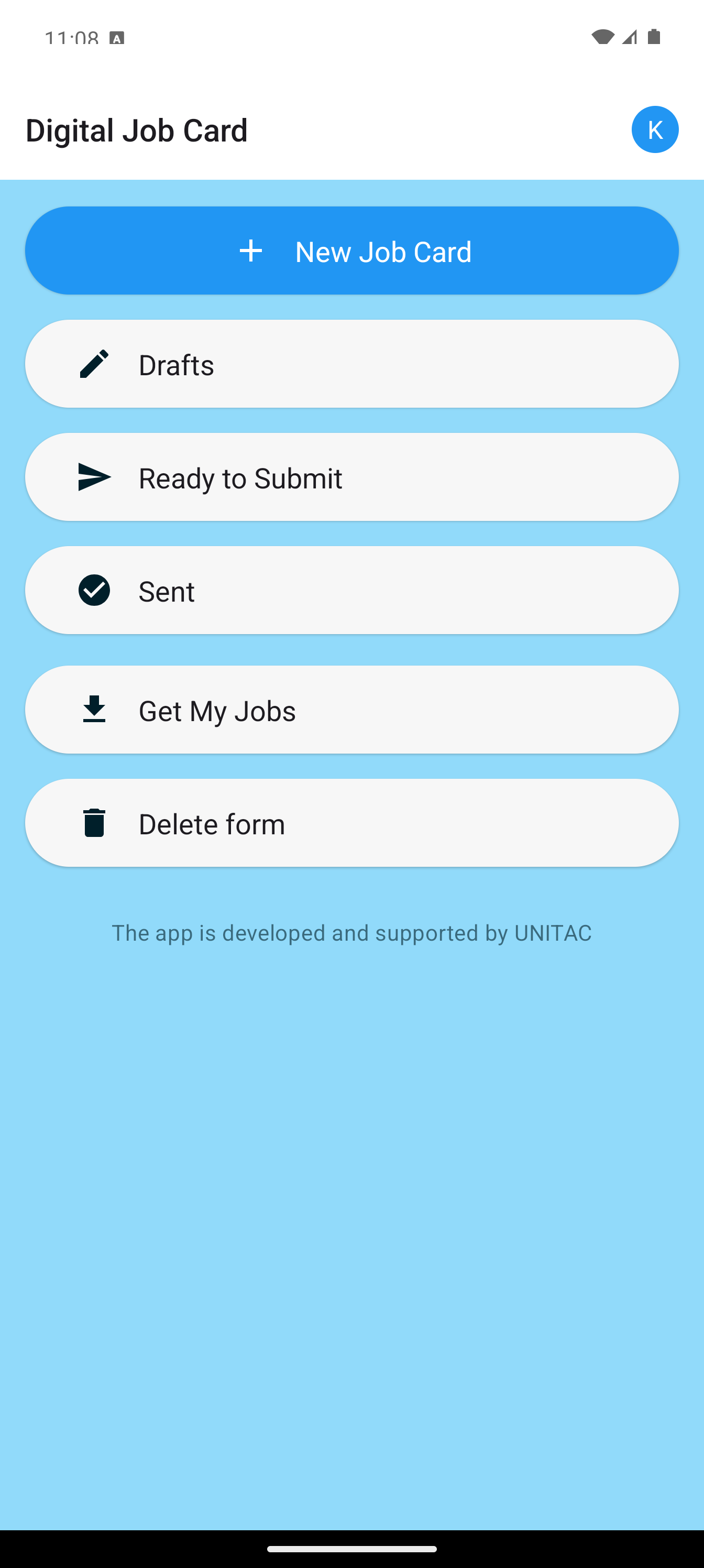 Main dashboard screen after signing in